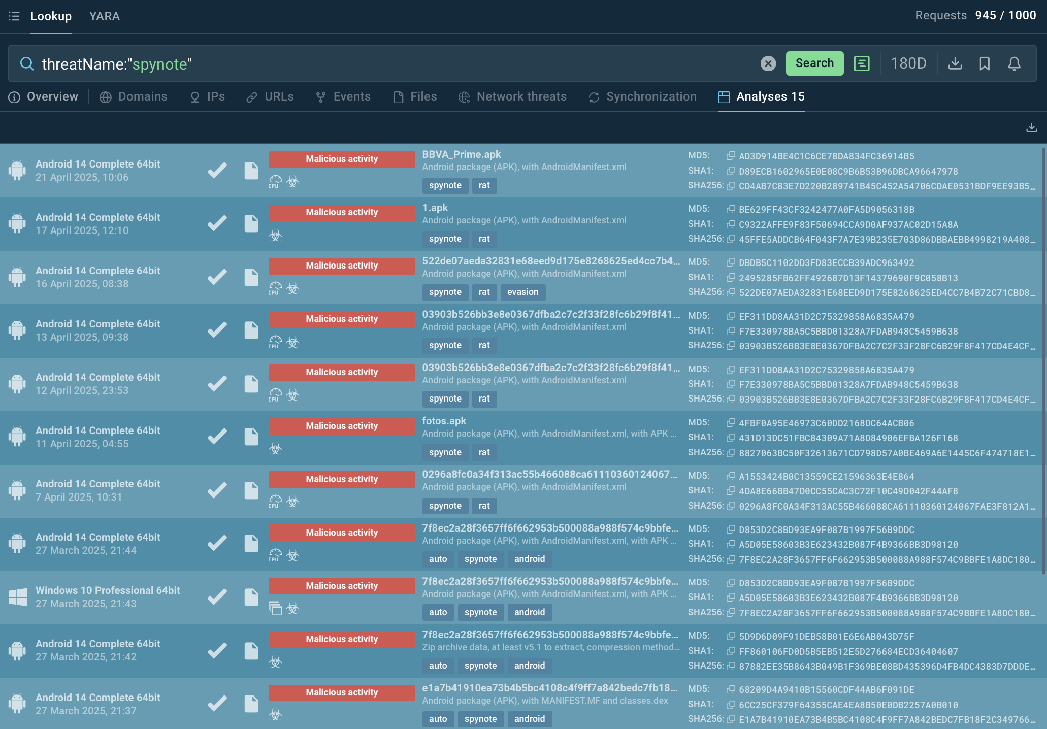 SpyNote malware samples in ANY.RUN