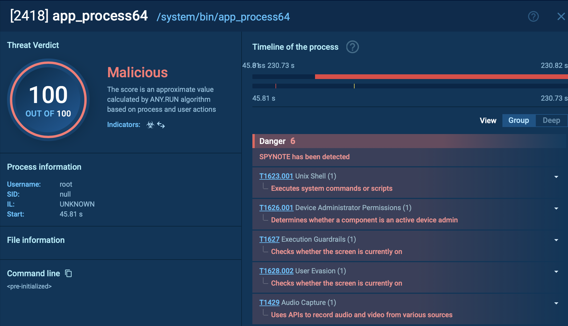 SpyNote malicious processes